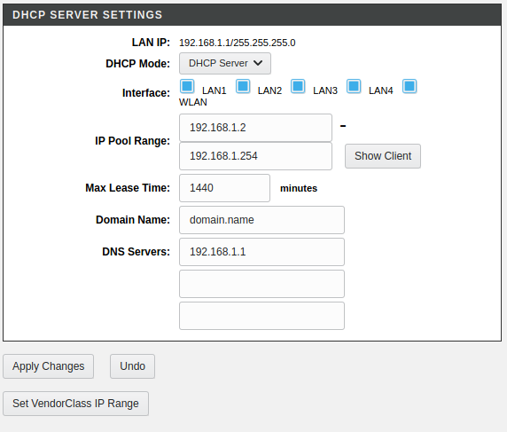 Dlink DHCP settings page